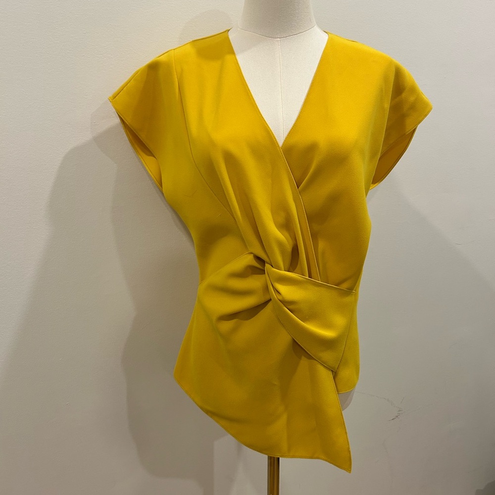 Zara Mustard Yellow Draped Knot Front Blouse